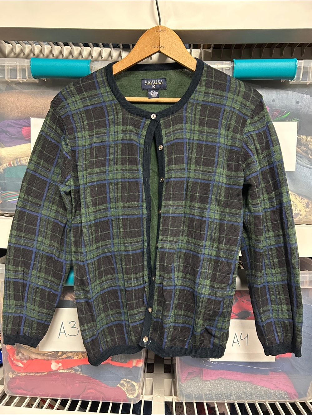 Nautica Navy and Green Plaid Cardigan